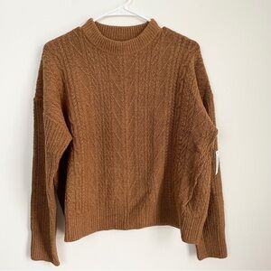 Amazon Essentials Dark Camel Cable Knit Sweater